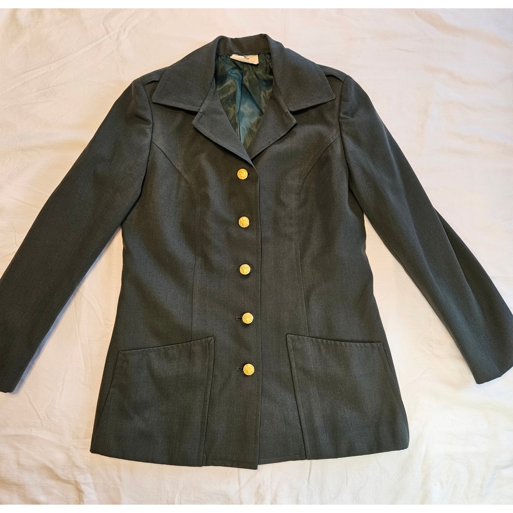 US Army Military Classic Green Blazer Jacket Gold Buttons Tailored Fit Size 10R+